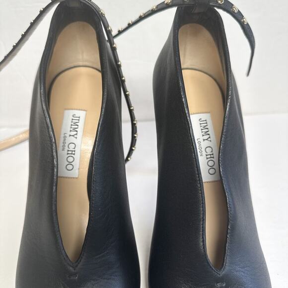 Jimmy Choo Lark 100 Studded Black Bootie Leather Heels Size 39.5 - Picture 3 of 15